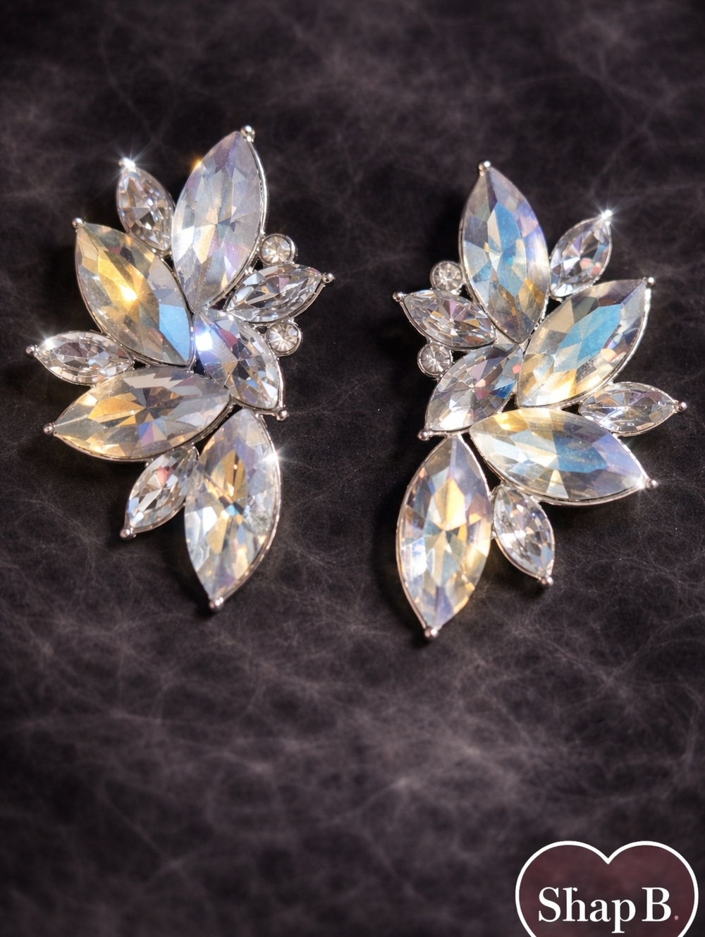 Iridescent Crystal Leaf Cluster Earrings - Clear Aurora